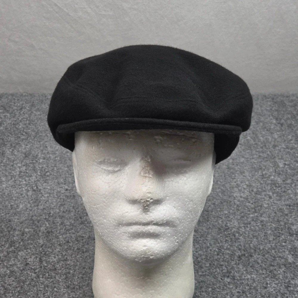 Italian Newsboy Hat 100% Cashmere Mens 7 3/8 Black Flat Cap Driver Hat Old Money